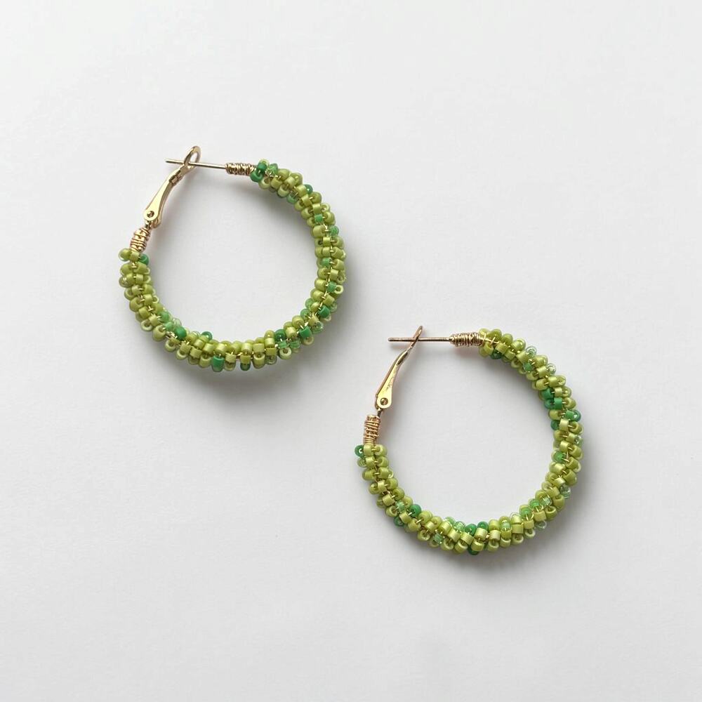 Lucky Green Beaded Hoop Earrings